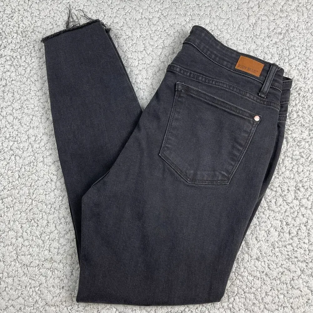 Judy Blue Skinny Fit Jeans 13/31 Mid Rise Destroyed Leopard Patch Denim Black
